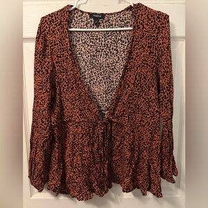 Torrid Brown and Black Ruffled Tie Front Blouse